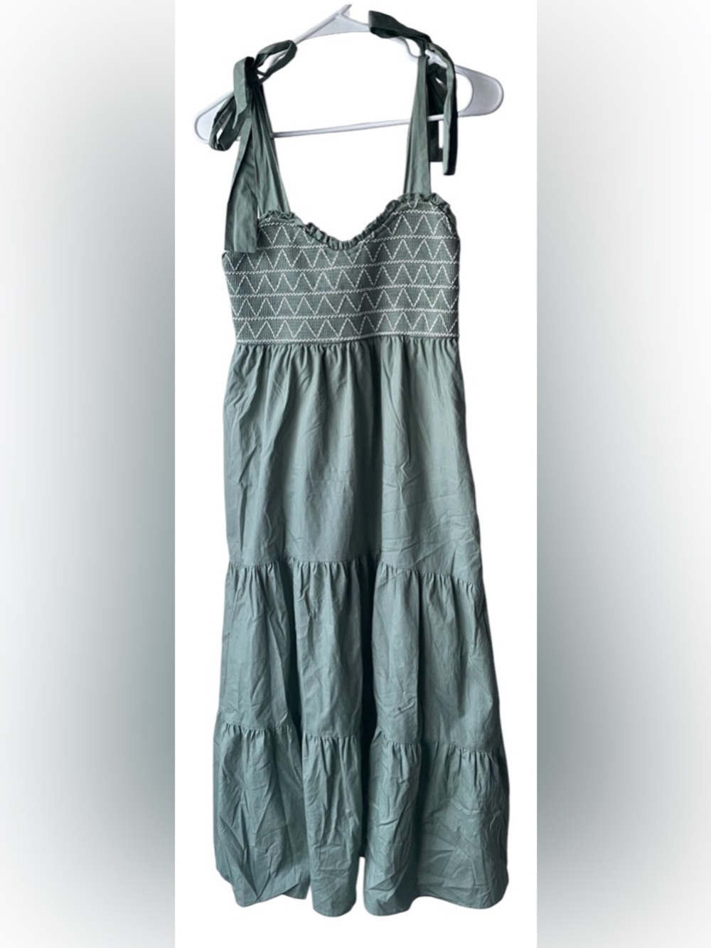 Trixxi Sage Green Smocked Tiered Maxi Dress